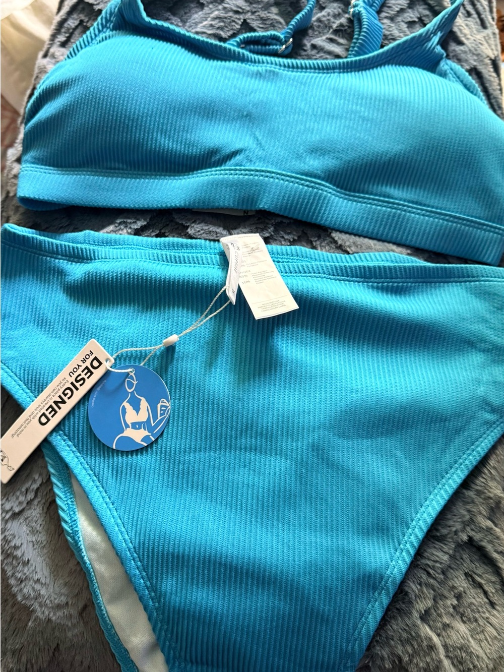 Cupshe Ribbed Bikini Set in Bright Teal